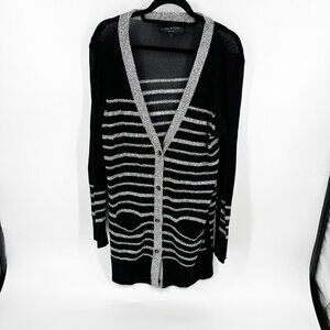 ✅ Rag & Bone Black & CREAM‎ Long Striped COTTON Cardigan Duster SIZE LARGE